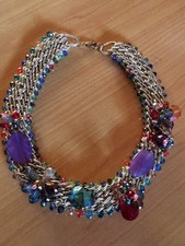 Statement Necklace Crystals Gold Color Chain   Stones Glam Vintage Lobster Clasp