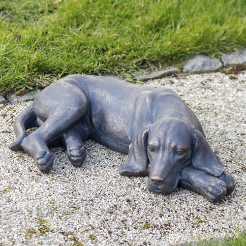 Grey content dog sculpture - dog,