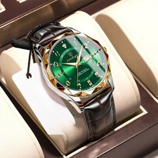 Mens Calendar Watch Quartz Wristwatch Man Leather Watches Waterproof Luminous UK