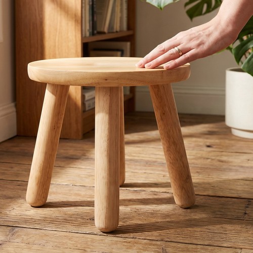 Round wooden footstool small - round,