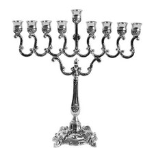 Ner Mitzvah Hanukkah Menorah with 9 Branches Silver 18cm Chanukah Jewish