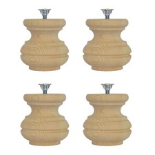 Pack of 4 Wooden Pine Wood Tall Bun Feet with M8 Bolt 80mm Dia 85mm high A4TMBT
