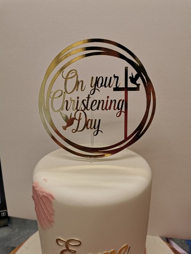 Gold christening day cake - day,