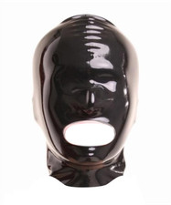 Black Latex Rubber Hood Mask No Eyes Zipper Back Full Face Mask Size Medium