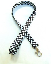 CHECKERBOARD 15mm neck strap lanyard for ID & keys. UK made. Free UK postage.
