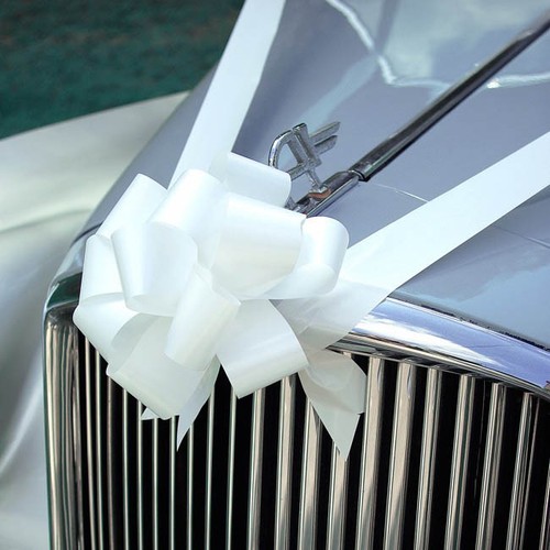 White wedding car bows - car, &