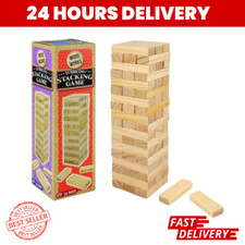 54 Pcs Wooden TUMBLING TOWER STACKING GAME Blocks Classic Building Gift Box UK