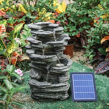Outdoor Garden Resin Solar Water Pump Cascading Fountain Feature Statue w/Lights