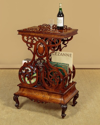 Antique walnut side table - side, and