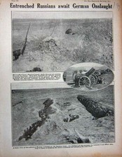Original Old Antique Print 1915 Ww1 Russian Siers Trench Officer Bayonets Guns