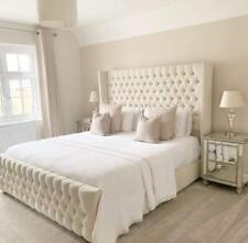 WINGED LUXURY PLUSH VELVET UPHOLSTERED BED FRAME- MADE IN UK DOUBLE WING BED