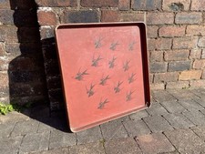 Large Antique Lacquered Red Wooden Japanese Serving Tray With Swallows