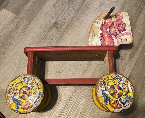 Vintage wooden horse pull - horse,