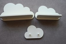 Mamas and Papas Wooden Cloud Nursery Large + Medium Wall Shelf + Hooks