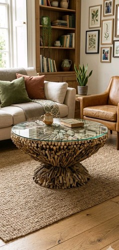 Driftwood round coffee - round, table
