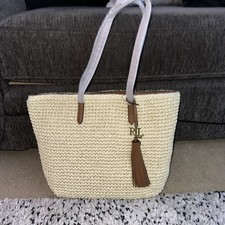Lauren Ralph Lauren Natural Crochet-Straw Medium Whitney Tote Bag BNWT rrp £185