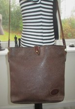 AUTH VINTAGE MULBERRY BROWN SCOTCHGRAIN & LEATHER  CROSS BODY SHOULDER BAG❤️