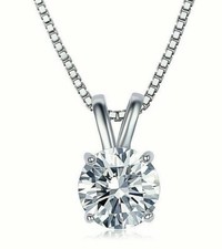 2.00 Ct Round Cut VVS1/D Certified Real Moissanite 14k White Gold Pendant 8mm
