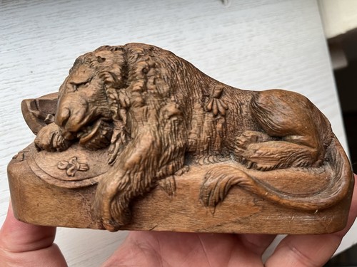 Antique carved wood lion - antique,