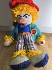 Hand Knitted 15- inch Scarecrow Soft Toy with Robin and Ladybird Design