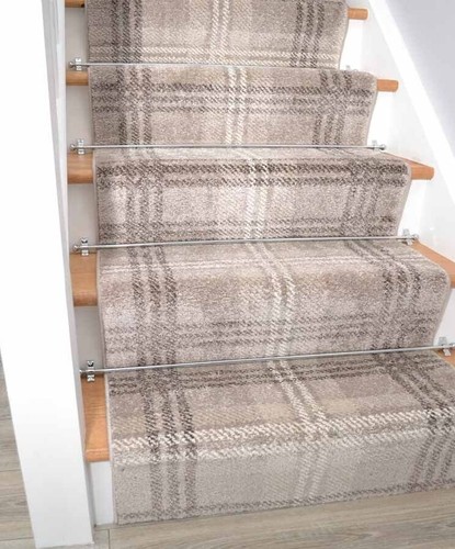 Beige tartan stair runner - beige,