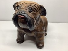 Wooden Bulldog Large Carved Figurine Ornament Statue 10 Inches High Vgc