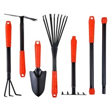 7pc Extendable Garden Tool Set Hand Trowel Rake Fork & Hoe Gardening Tools Kit