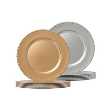 6x Round Charger Plates 33cm Bead Design Metallic Wedding Party Dining Plate