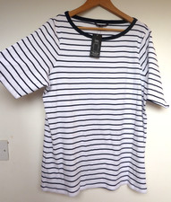 M&S blue white COTTON STRIPED BRETON T shirt top Size 22 BRAND NEW WITH TAGS