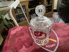 Vintage Retro Hofbauer Birds Ruby Red Cut Candy Jar With Lid