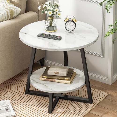 Marble effect side table - marble, round