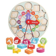 Montessori Wooden Wood Educational Toy Teaching Learning Clock  & Shape Sorter