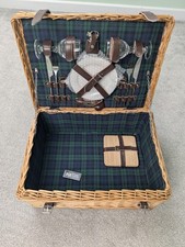 Vintage Picnic Basket For 2 People Tartan Romantic Wicker Hamper