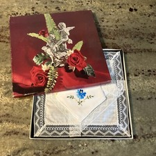 VINTAGE BOX 3 LADIES HANKIES WHITE Made In Ireland Embroidered Flower + Lace Hem