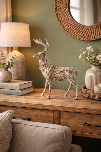 Silver resin stag ornament - stag, –