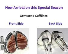 925 Silver Plated Trending Coconut Jasper Cufflinks Gemstone 21x15mm AU e683
