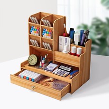 Office Study Desk Organizer Table Box Tidy Case Wooden Pen Pencil Storage Holder
