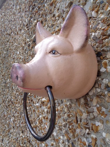 Cast iron pig head - iron, towel