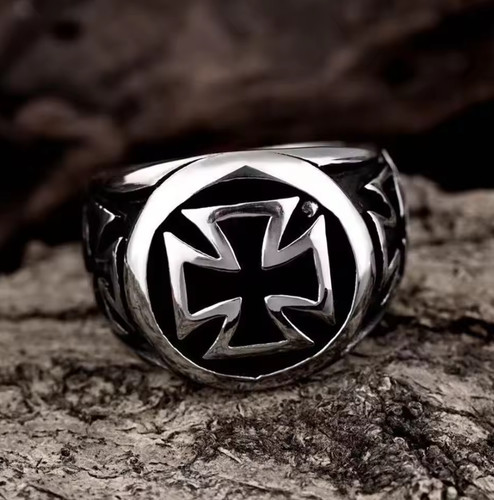 Mens iron cross ring - iron, vintage