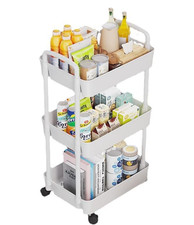 Multibao 3 Tier Storage Trolley Cart on Wheels with Handle Kitchen White 