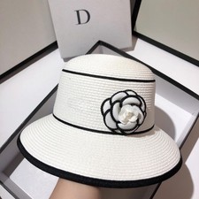 Straw Hat with Camellia Detail