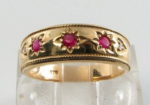 Wide 9ct gold ruby - gold,