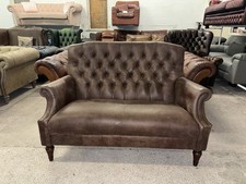 Laura Ashley Lancaster Chesterfield Brown Real Leather Two Seater Sofa