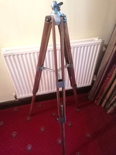 OLD STAINED WOODEN METAL TRIPOD, THEATRE LIGHT SPOTLIGHT LAMP  STAND??