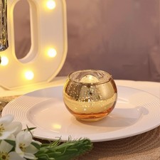 Gold Cracked Looking Candle Holder Bowl - Round Votive Candle Holder Set of Six