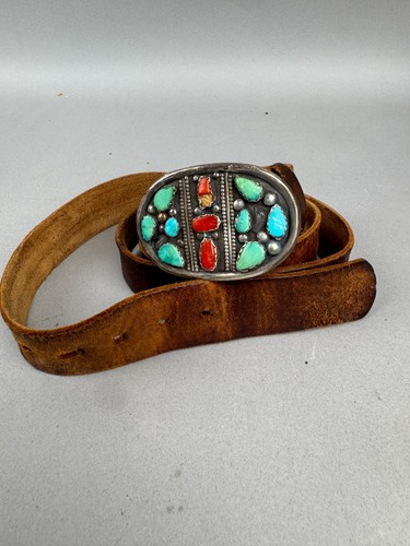 Vintage silver leather belt - vintage,