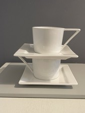Maxwells & Williams White Basics Ziiz Porcelain Set Of 2 Coffee Cups & Saucers.