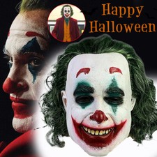 Halloween Fancy Costume Props Party Scary Cos Joker Clown Latex Mask Green Wig