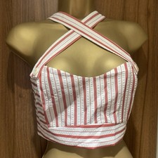 Tara Starlet White And Red Stripe 50s Retro Pip Up Crop Top
