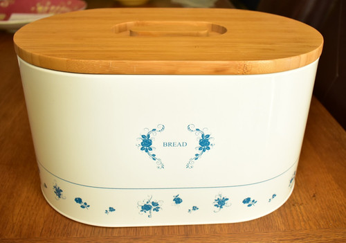 White enamelled bread bin - enamelled,